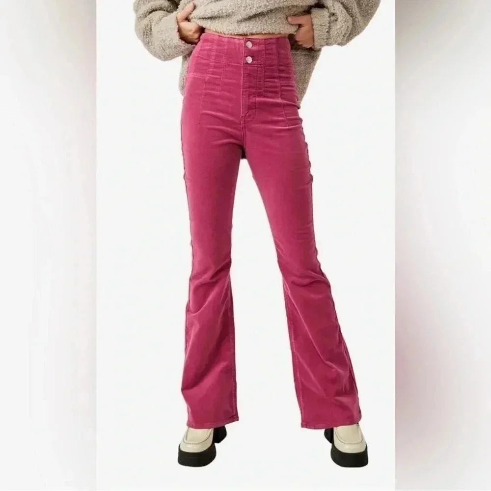 NWT Free People We The Free Jayde Cord Flare Jeans Hot Pink 26